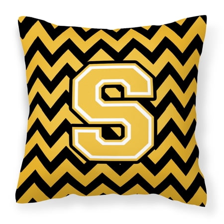 Letter S Chevron Black and Gold Fabric Decorative Pillow