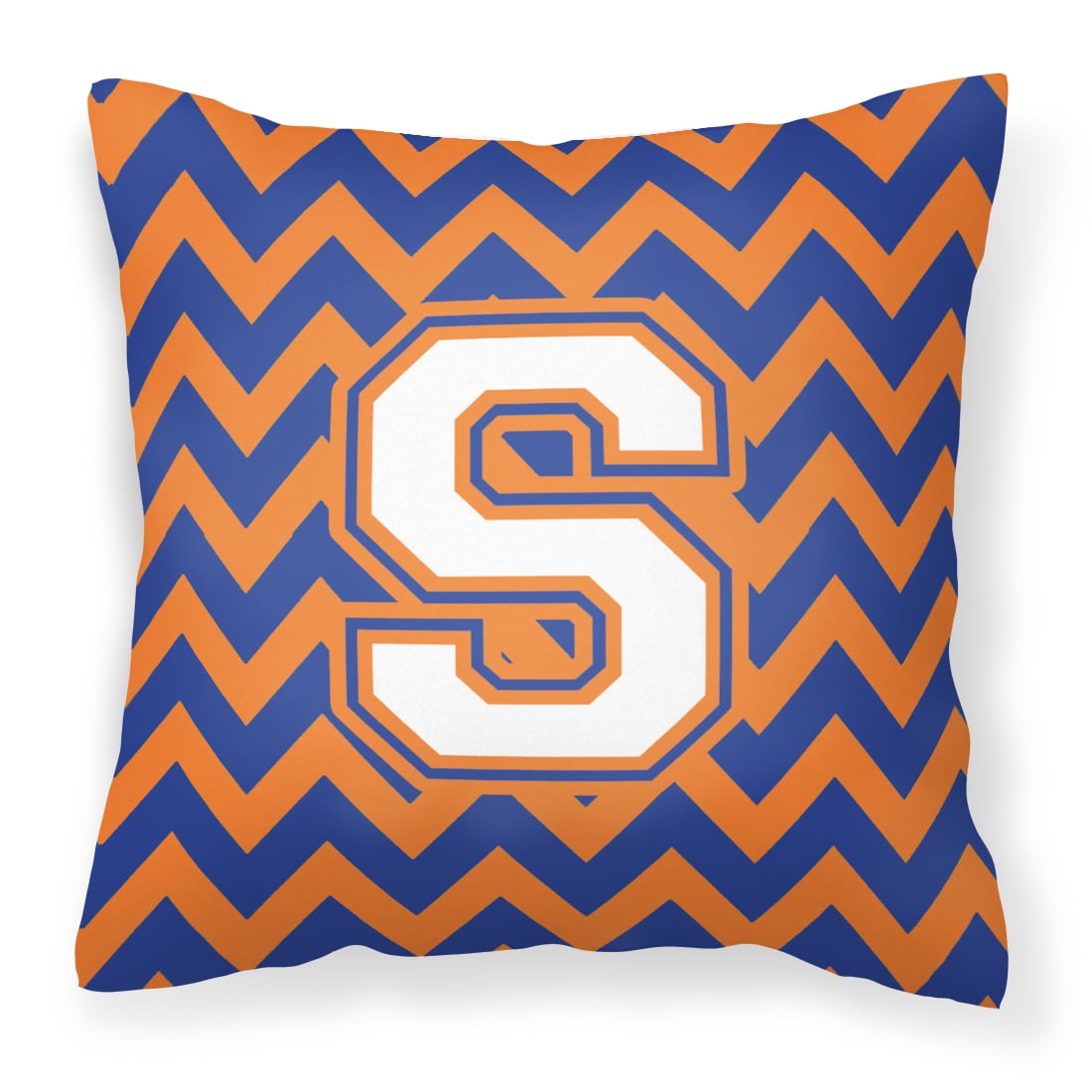 Letter S Chevron Blue and Orange #3 Fabric Decorative Pillow
