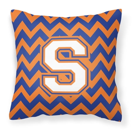 Letter S Chevron Blue and Orange #3 Fabric Decorative Pillow