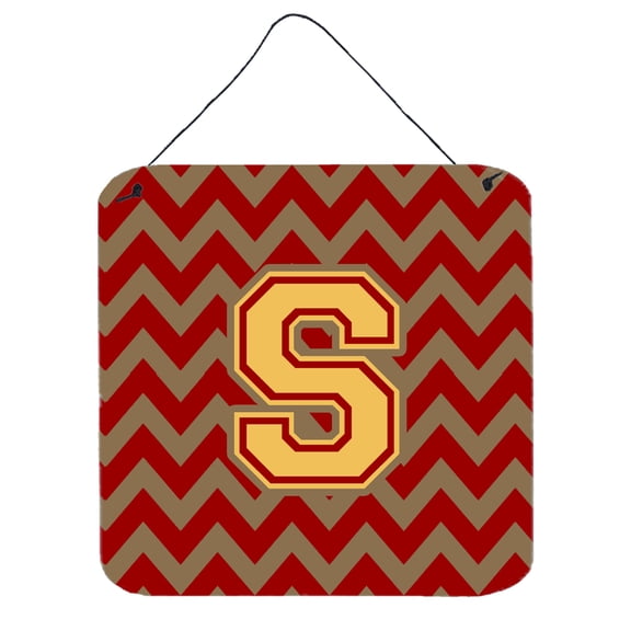 Letter S Chevron Garnet and Gold  Wall or Door Hanging Prints