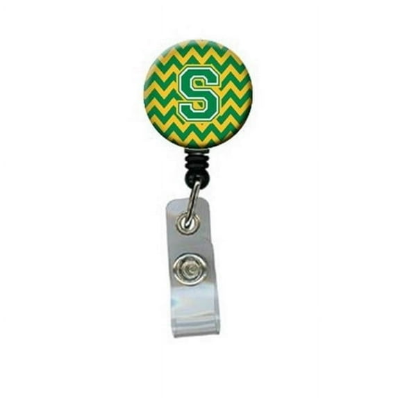 Letter S Chevron Green & Gold Retractable Badge Reel