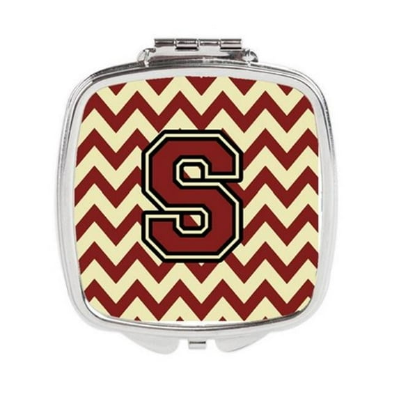 Letter S Chevron Maroon & Gold Compact Mirror - Maroon & Gold