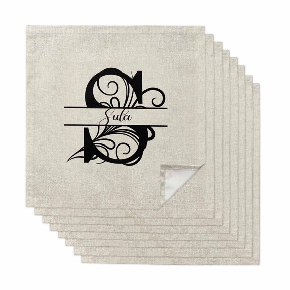 Letter S Cloth Napkins, Monogram Words Washable and Reusable Dinner Napkins Set of 8, Table Napkin for Kitchen Party Birthday Wedding Hotel Housewarming 20"x20"