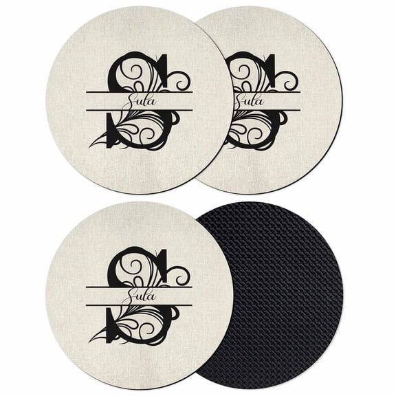 Letter S Coasters Set of 4, Soft Absorbent Coasters for Drinks, Monogram Words Non-Slip Cup Coaster Mat with Rubber Bottom for Home Kitchen Desk Coffee Bar Table Decor 4"