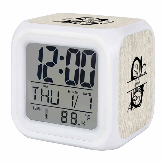 Letter S Digital Alarm Clock for Bedrooms, Smart LED Alarm Clock with 7 Color Changing Night Light, Monogram Words Silent Wake Up Clocks for Sleep Study Cooking 3.2"x3.2"