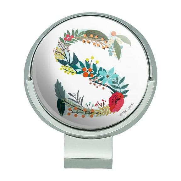 Letter S Floral Monogram Initial Golf Hat Clip With Magnetic Ball Marker