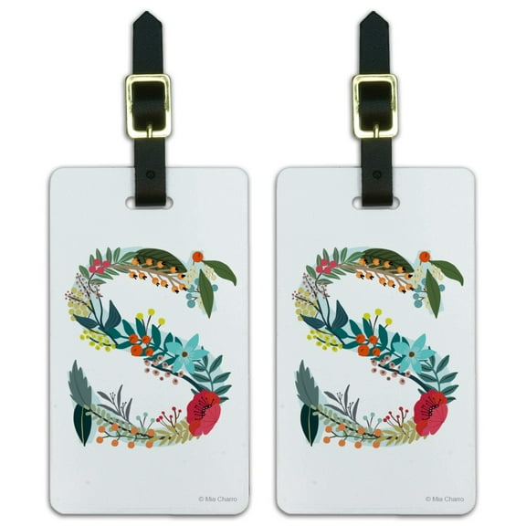 Letter S Floral Monogram Initial Luggage ID Tags Suitcase Carry-On Cards - Set of 2