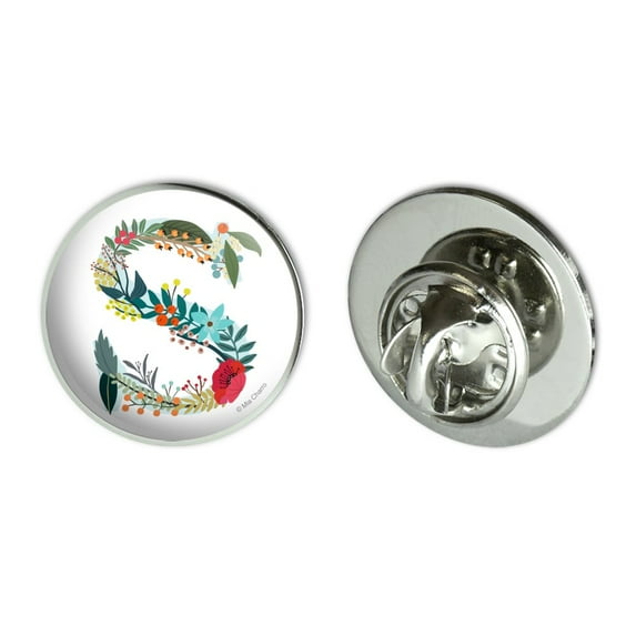 Letter S Floral Monogram Initial Metal 0.75" Lapel Hat Pin Tie Tack Pinback