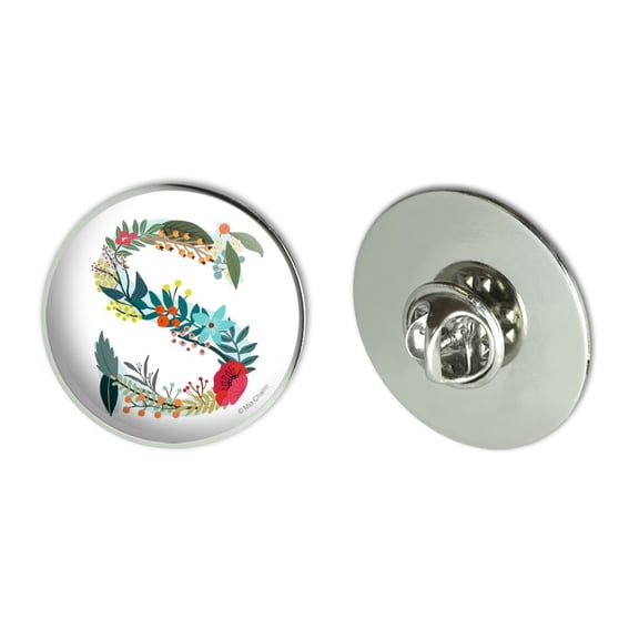 Letter S Floral Monogram Initial Metal 1.1" Tie Tack Hat Lapel Pin Pinback