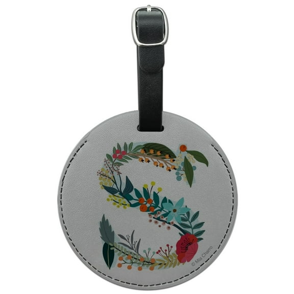 Letter S Floral Monogram Initial Round Leather Luggage Card Suitcase Carry-On ID Tag