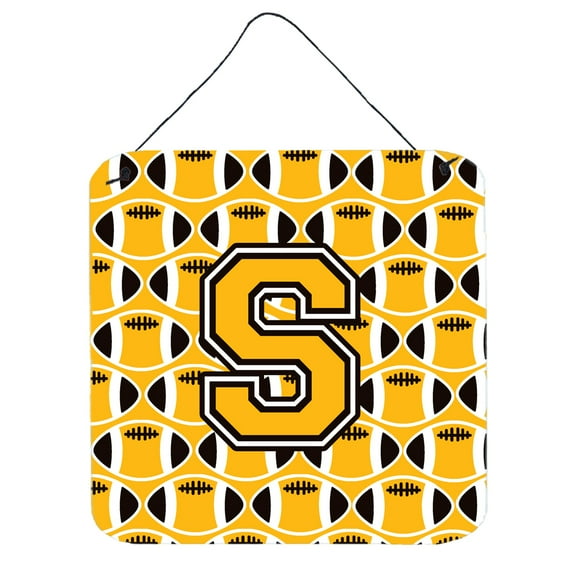 Letter S Football Black Old Gold and White Wall or Door Hanging Prints