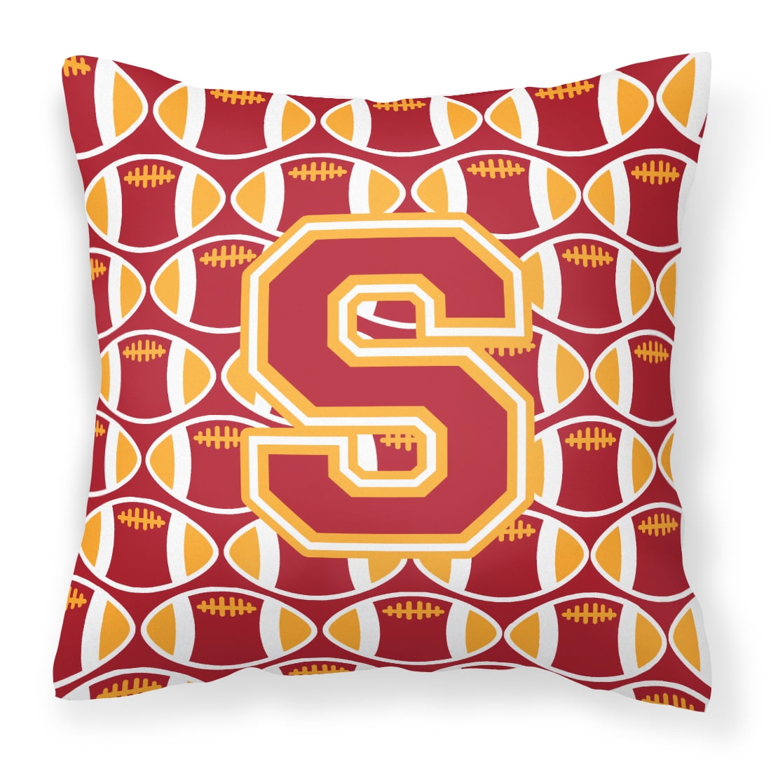 Letter S Football Cardinal and Gold Fabric Decorative Pillow