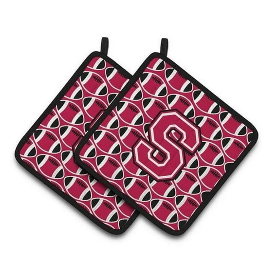 Letter S Football Crimson & White Pair of Pot Holders