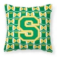 thumbnail image 1 of Letter S Football Green and Gold Fabric Decorative Pillow, 1 of 4