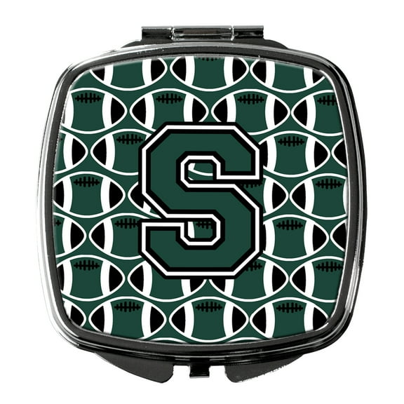 Letter S Football Green and White Compact Mirror CJ1071-SSCM