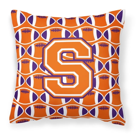 Letter S Football Orange, White and Regalia Fabric Decorative Pillow