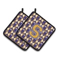 thumbnail image 1 of Letter S Football Purple and Gold Pair of Pot Holders, 1 of 2