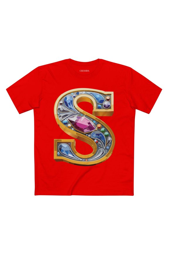 Letter S Graphic Design Tee Unisex 100 Cotton With Antique Gold Letters Artwork T-Shirt