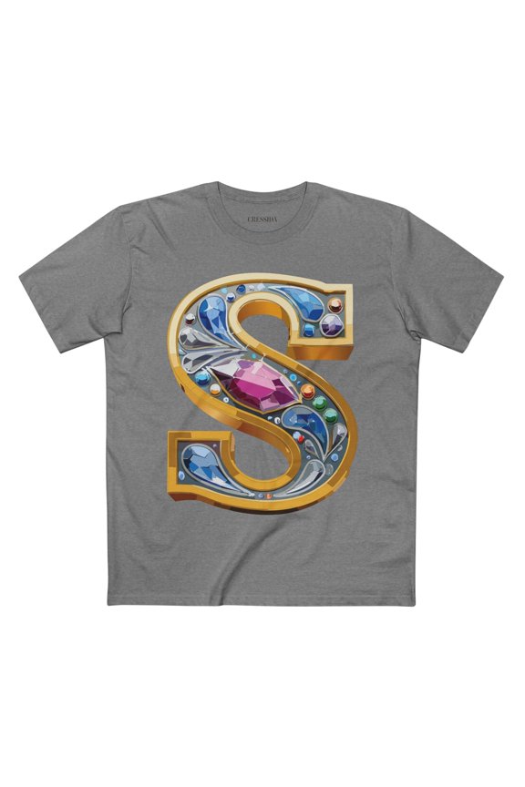 Letter S Graphic Design Tee Unisex 100 Cotton With Antique Gold Letters Artwork T-Shirt