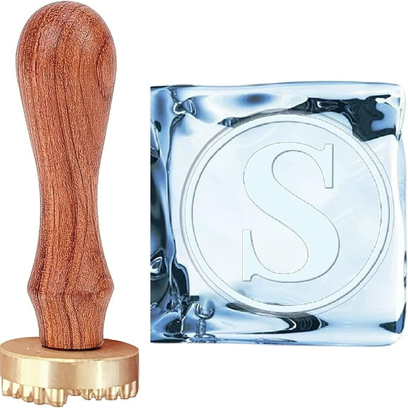 Letter S Ice Stamp Initial Ice Cube Branding Stamp with Removable Brass Head Wood Handle Vintage 1.2" for Cocktail Whiskey Mojito Drinks Wedding Making DIY Crafting Colorful