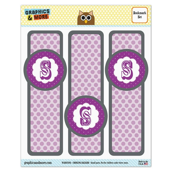 Letter S Initial Flower Purple Glossy Laminated Bookmarks - Set of 3