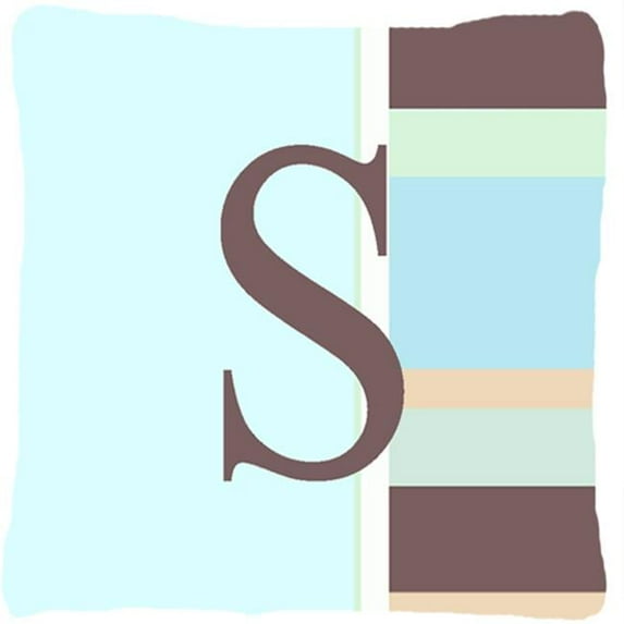 Letter S Initial Monogram - Blue Stripes Indoor & Outdoor Fabric Decorative Pillow - Blue Stripes - 14 x 2 x 14 in.