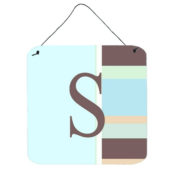 Letter S Initial Monogram - Blue Stripes Wall or Door Hanging Prints