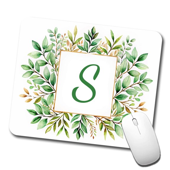 Letter S Initial Monogram Frame Leaf Mouse Pad Low Profile Gaming Mat