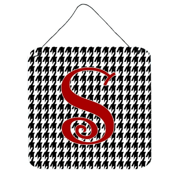 Letter S Initial Monogram - Houndstooth Black Wall or Door Hanging Prints