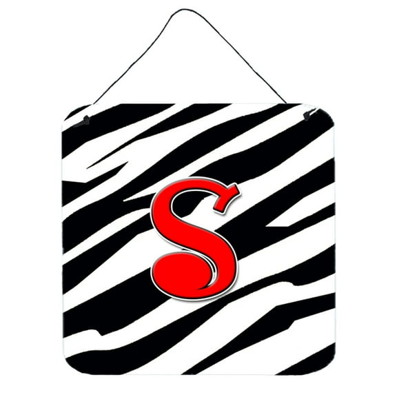Letter S Initial Monogram - Zebra Red Wall or Door Hanging Prints