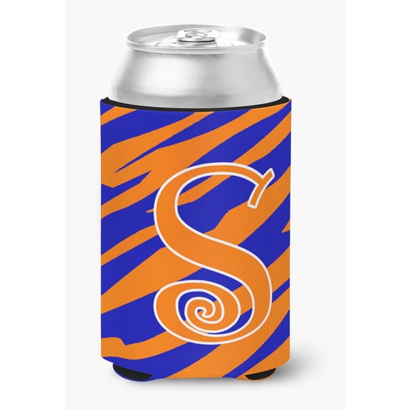Letter S Initial Tiger Stripe Blue and Orange Can or Bottle Hugger