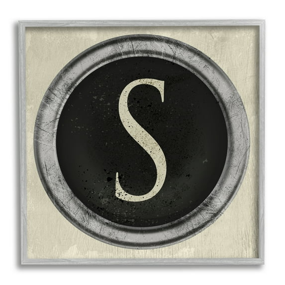 Letter S Initial Vintage Typewriter Key Shape Typography Framed Art Print Wall Art, 17x17