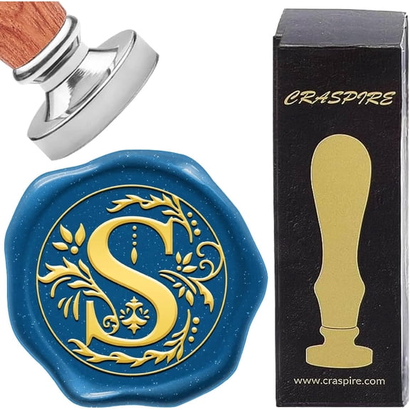 Letter S Initials Sealing Wax Stamp Retro Alphabet Wax Seal Stamps Classic Vintage 26 Letters A-Z 25mm Removable Silver Plated Brass Head Wood Handle for Envelope Invitation Gift Decoration Silver
