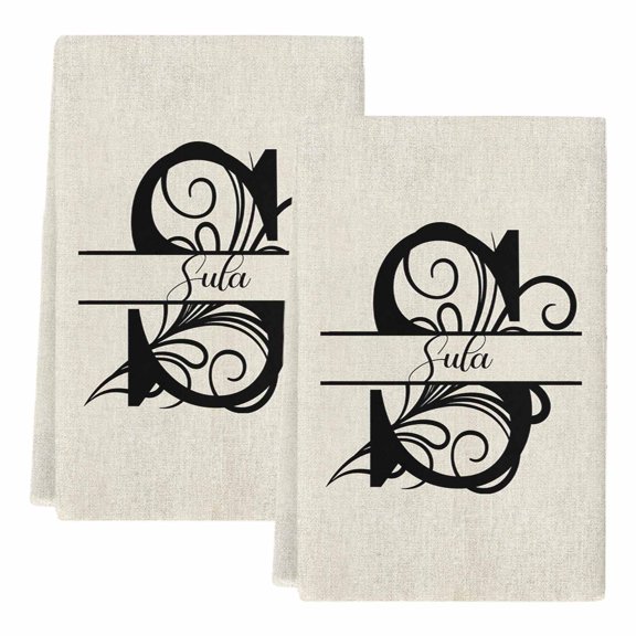 Letter S Kitchen Towels Set of 2, Absorbent Microfiber Dish Tea Towels with Hanging Loop, Monogram Words Resuable Hand Towel for Home Kitchen Cooking Cleaning 18"x28"