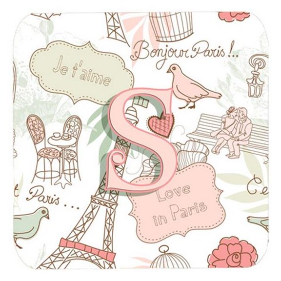 Letter S Love In Paris Pink Foam Coasters- Set Of 4
