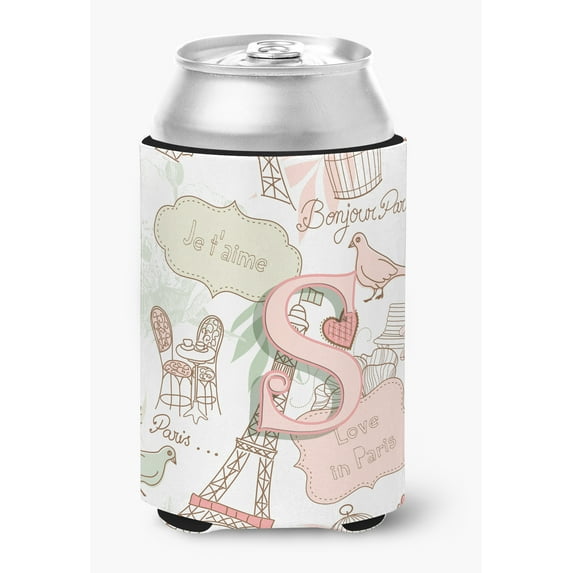 Letter S Love in Paris Pink Can or Bottle Hugger