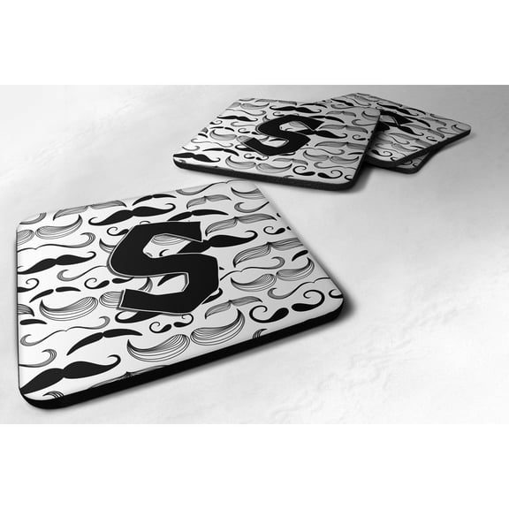 Letter S Moustache Initial Foam Coaster Set of 4