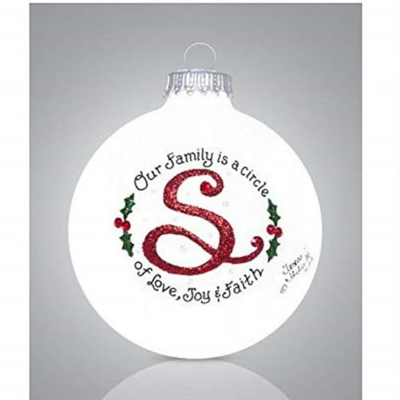 Letter S Our Family is a Circle of Love Monogram Glass Ball Christmas Ornament