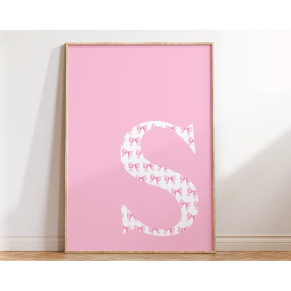Letter S Poster, Pink Bow Print, Preppy Wall Art, S Initial Print, Cute Apartment Decor, College Dorm Decor, Blush Pink Art, Bathroom Decor Wall Art, Modern Wall Decor, 24x36 UNFRAMED