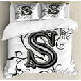thumbnail image 1 of Letter S Queen Size Duvet Cover Set, Monochrome Letter from Alphabet S Abstract Design Swirls and Other Shapes, Decorative 3 Piece Bedding Set with 2 Pillow Shams, Black Grey White, by Ambesonne, 1 of 3