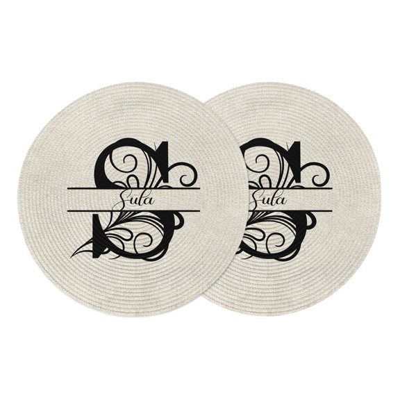 Letter S Round Placemats Set of 2, Braided Polypropylene Place Mats, Monogram Words Washable Table Mats for Kitchen Dinner Holiday Wedding Party Coffee Table Decoration 15"