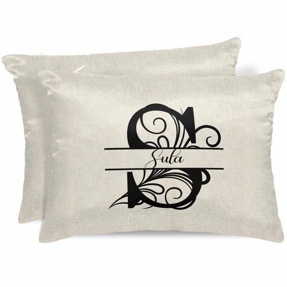 Letter S Satin Pillowcase for Hair and Skin with Zipper, Soft Breathable Cooling Silk Pillow Cases, Monogram Words Throw Pillow Covers Standard Size 20"x26" Set of 2
