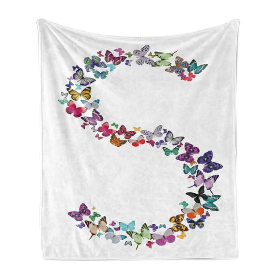 Letter S Soft Flannel Fleece Blanket, Capital Letter S Consisting of Various Colored Shaped Butterflies Exotic Animals, Cozy Plush for Indoor and Outdoor Use, 50" x 60", Multicolor, by Ambesonne