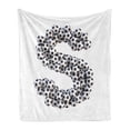 thumbnail image 1 of Letter S Soft Flannel Fleece Blanket, Footballs in the Form of the Letter S of the Alphabet Hexagon Patterned Balls, Cozy Plush for Indoor and Outdoor Use, 50" x 60", Black and White, by Ambesonne, 1 of 6