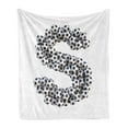 thumbnail image 1 of Letter S Soft Flannel Fleece Blanket, Footballs in the Form of the Letter S of the Alphabet Hexagon Patterned Balls, Cozy Plush for Indoor and Outdoor Use, 50" x 70", Black and White, by Ambesonne, 1 of 6
