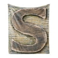 thumbnail image 1 of Letter S Soft Flannel Fleece Blanket, Wood Alphabet Block S Timber Texture Image Typography Writing Craft Font, Cozy Plush for Indoor and Outdoor Use, 60" x 80", Pale Yellow Tan Grey, by Ambesonne, 1 of 5