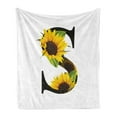thumbnail image 1 of Letter S Soft Flannel Fleece Throw Blanket, Flora Elements Sunflowers on Dark Colored Abstract Art Print, Cozy Plush for Indoor and Outdoor Use, 70" x 90", Yellow Green Black, by Ambesonne, 1 of 5