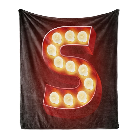 Letter S Soft Flannel Fleece Throw Blanket, Vintage Casino Sign Capitalized Letter Vibrant Color Palette Design, Cozy Plush for Indoor and Outdoor Use, 50" x 70", Vermilion Yellow Black, by Ambesonne