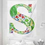 Letter S Tapestry, Nature Inspired Capital Letter S with Spring Elements Design Flowers Leaf Pattern, Fabric Wall Hanging Decor for Bedroom Living Room Dorm, 5 Sizes, Multicolor, by Ambesonne
