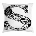 thumbnail image 1 of Letter S Throw Pillow Cushion Cover, Natural Floral Design Monochrome Style Uppercase S Letter with Silhouette Blooms, Decorative Square Accent Pillow Case, 18 X 18 Inches, Black White, by Ambesonne, 1 of 2